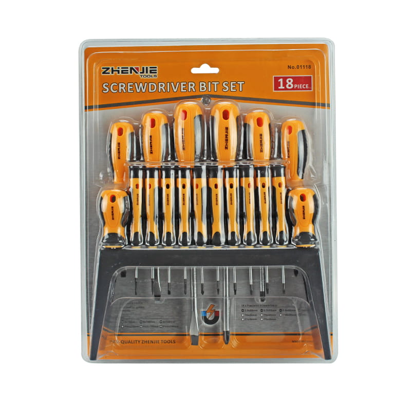 18-teiliges Kunststoffregal und doppelte Blisterverpackung, Schlitz-Phillips- und Torx-Schraubendreher-Set