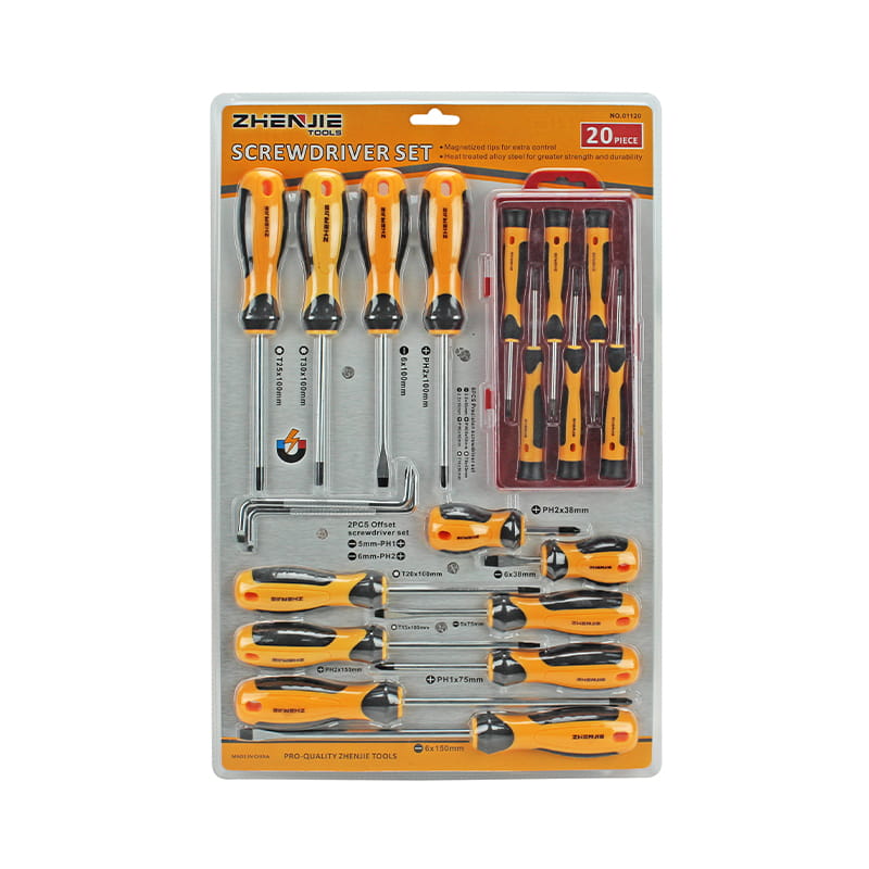 20-teiliges Schlitz-Phillips- und Torx-Schraubendreher-Set in Doppelblisterverpackung