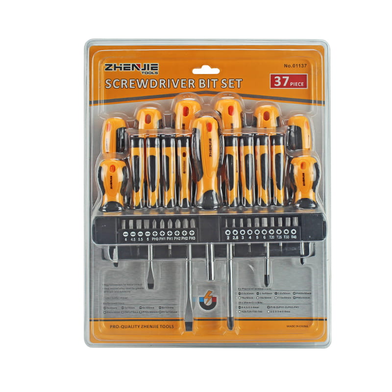 37-teiliges Kunststoffregal und doppelte Blisterverpackung, Schlitz-Phillips-Torx-Sechskantschraubendreher-Set