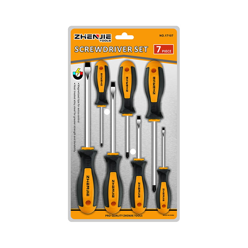 7-teiliges CRV-Schraubendreher-Set mit Doppelblisterverpackung und Schlitz- und Kreuzschlitzschraubendreher