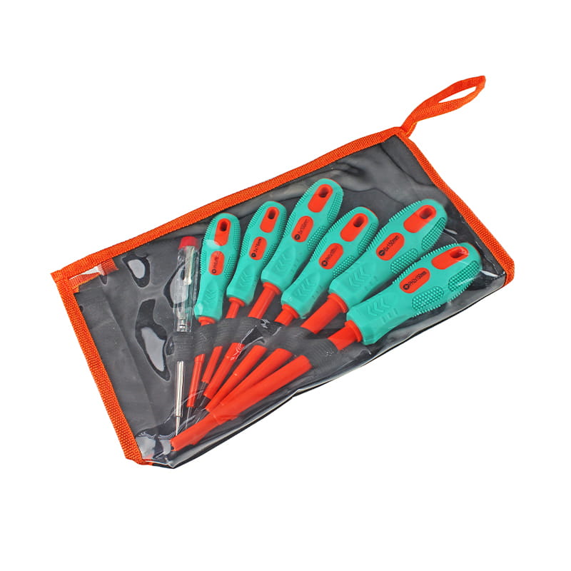 7-teiliges Set mit isolierten Schlitz- und Kreuzschlitzschraubendrehern #0x75-#1x100-#2x150 mm